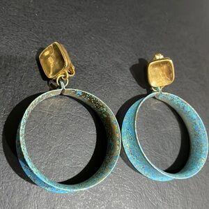 VINTAGE Boho Blue Speckled Hoops